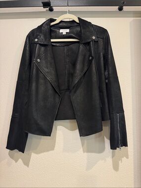 Evereve Black Faux Suede Moto Jacket with Zipper Cuffs